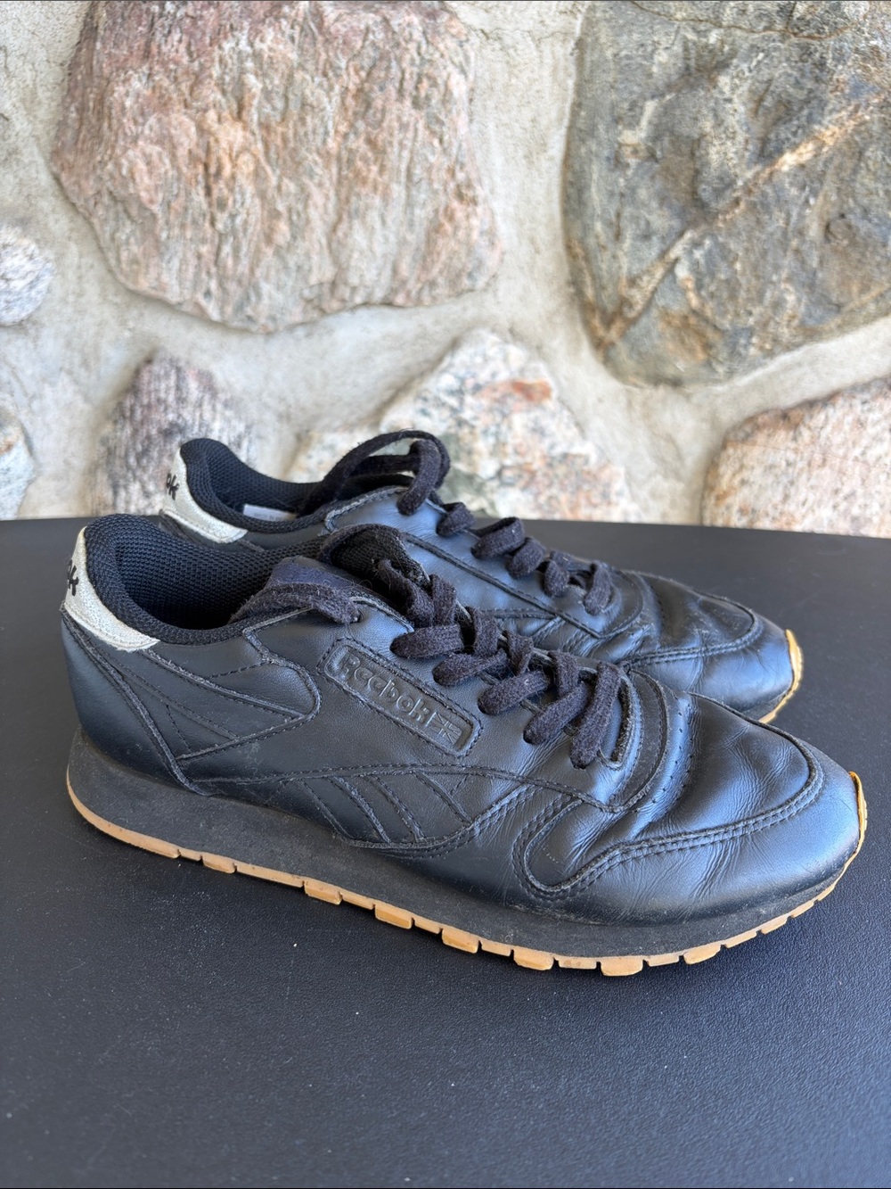 Reebok Black Leather Athletic Sneakers with Gum Sole